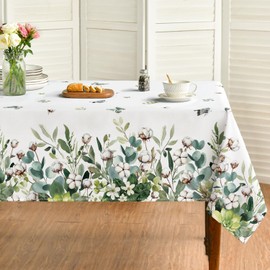 Horaldaily Spring Tablecloth 52×70 Inch Rectangular, Green White Butterfly Wild Flowers Blooming Seasonal Table Cover for Party Dinner Patio Garden Picnic BBQ