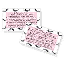 Lash Extension Aftercare Cards | 50 Pack | Eyelash Extension Supplies | Lash Print & Pink Design | Size 3.5 x 2" inches | After Care (2-3 Week Fillers)