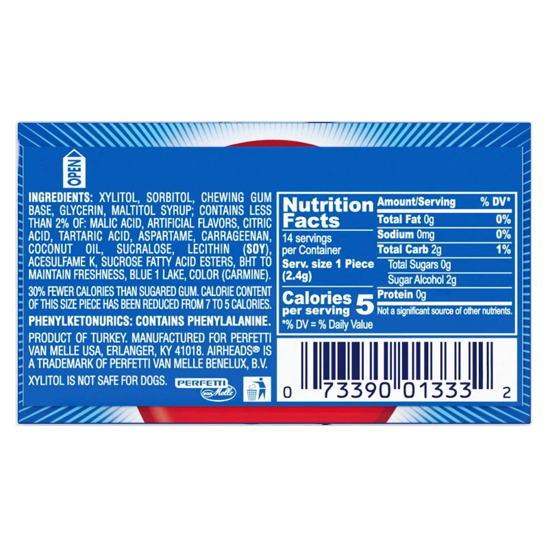 Airheads Chewing Gum Sugar Free 168 Count Fruit Flavor Variety