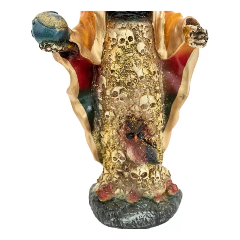 Imagen De Resina Santa Muerte Con Falda De Cráneos.