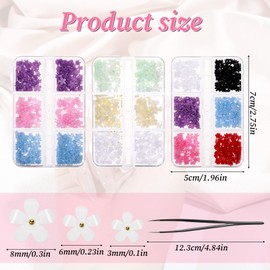 3 Boxes 3D Flower Nail Art Rhinestones Resin Flower Nail Charms Colorful Flowers Manicure Gems with Gold Silver Pearl Beads Tweezers Rhinestones Nails Art DIY Craft Accessories