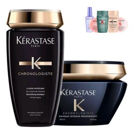 Kit Tratamiento para Todo Tipo de Cabello Shampoo y Mascarilla Kerastase Chronologiste con Ácido Hialurónico Vitamina E y Abisina Shampoo y Mascarilla 250ml