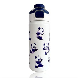 CoPlanaire Panda Stainless Steel Water Bottle with Flip Top 17oz Double Insulated Reusable Drinking Bottle for School, Gym and Workout (Blue)