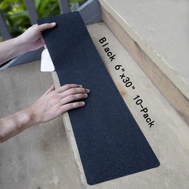 LifeGrip Anti Slip Traction Treads (10-Pack), 6 inch X 30 inch, Best Grip Tape Grit Non Slip, Outdoor Non Skid Tape, High Traction Friction Abrasive Adhesive for Stairs Step, Black (6" X 30" X 10P)