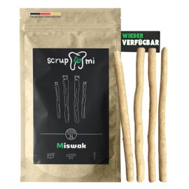 Scrupmi® Miswak Toothbrush I Pack of 4 Toothbrush Wood I Highest Quality / 100% Natural & 0% Plastic / Vegan, Reusable & Biodegradable / Brush Teeth Anytime & Anywhere