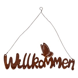 levandeo Sign Welcome 38 x 14 cm Garden Decoration Door Sign Patina Lettering Butterfly Wall Picture Rust Decoration