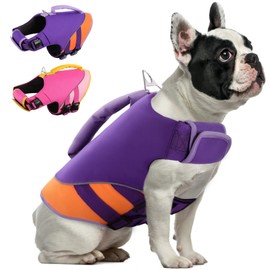 Queenmore Dog Life Jacket,Dog Life Vest for Swimming Boating,Life Jackets for Small Medium Dogs,Ripstop Pet Life Vests with Strong Rescue Purple,M