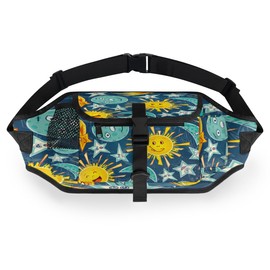 POFATO Cartoon Moon Sun Star Dog Treat Pouches for Pet Training Waist Belt Dog Treat Bags Training Pouch Clip on with Bottle Holder Portable Kibble Snack Container for Walking