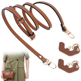 GeRRiT Purse Strap Set - Adjustable Leather Shoulder Strap for Changing Handbag to Crossbody Bag, Bag Mini LE-PLIAGE DIY Accessories Set, No Punching Required(Cognac color)