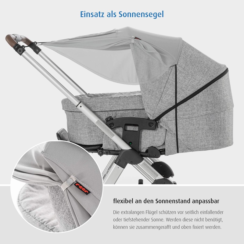 reer ShineSafe Premium Sonnensegel und Schlummertuch für den Kinderwagen, grau