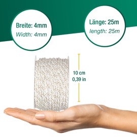 Halbach Seidenbänder Cordoncino bicolore di alta qualità, larghezza 4 mm, lunghezza 25 m, prodotto in Germania e certificato Öko-Tex, cordoncino in raso scintillante in acetato, colore: bianco/oro