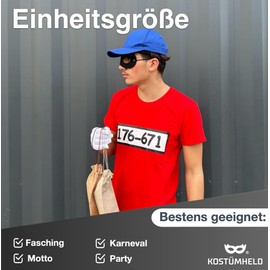 TK Group Timo Klingler Gangster Safebreaker Bandit Burglar Set T-Shirt L Shirt Red, Hat Cap Blue, Eye Mask, Gloves, Money Bag for Men and Women, Fancy Dress and Carnival – 176-671