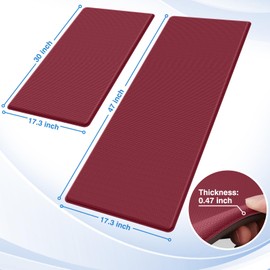 StepRite Kitchen Mats, 2PCS Kitchen Rugs, Cushioned Anti Fatigue Kitchen Mats for Floor, Non-Slip Standing Desk Mat, Waterproof Kitchen Rug Set for Kitchen, Floor, Office,17.3"×30"+17.3"×47",Red