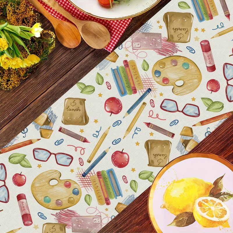 GAGEC Welcome Back to School Table Runner Books Pencil Glasses