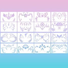 Face Paint Stencils Set, 16 Pieces, 20 x 12 cm, Reusable Templates for Kids, Animal and Fairy Patterns