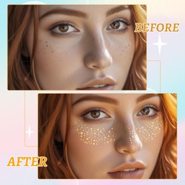 24 PCS Glitter Freckles Face Tattoo Gold Sparkle Freckles Glow Up Faux Freckle Makeup Patches Temporary Face Tattoos Freckle for Women Kids