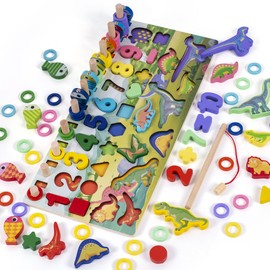 Children's Magnetic Fishing Toy Early Education Logarithmic Board Wooden Number Puzzle Shape Sorting for Kids Toddlers Preschoolers