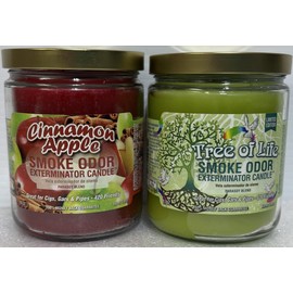 Smoke Odor Exterminator 13 oz Jar Candles Assortment Two Fragrances Bundle.1 Cinnamon Apple and one Tree of Life.