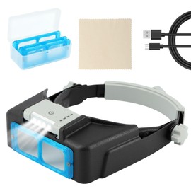 Lupa para diadema con luz LED, lupa recargable de 1.5X a 3.5X, lupas para trabajos cercanos, lupas para joyeros, lupas para trabajos cercanos (color: negro)