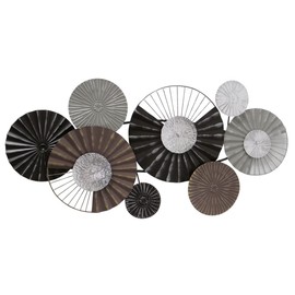 WHW Whole House Worlds MODERNIST HOME Floating Roundels Wall Art Sculpture, Hand Welded, Ruffled and Incised Metal, Brown, Black, Silver, Grey, 39.25 Inches