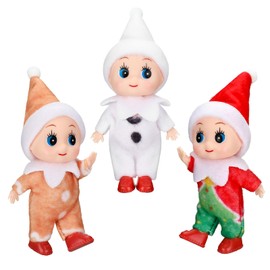 3 Pieces Tiny Elf Doll Christmas Miniature Elf Twins Red and Green Newborn Baby Gifts Stocking Stuffers for New Year Holiday Decorations Xmas Prop Accessories (Bright Style)