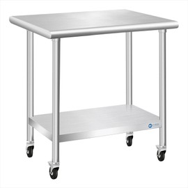 KUARBARR Stainless Steel Table with Wheels 24 x 30 Inch, Commercial Stainless Steel Prep Table, NSF Kitchen Prep Table Metal Table for Restaurant Garage Hotel