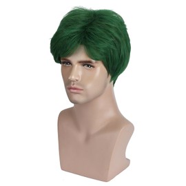 BERON Mens Male Green Short Straight Green Heat Resistant Daily Wear Costume Synthetic Wigs Come with Wig Cap