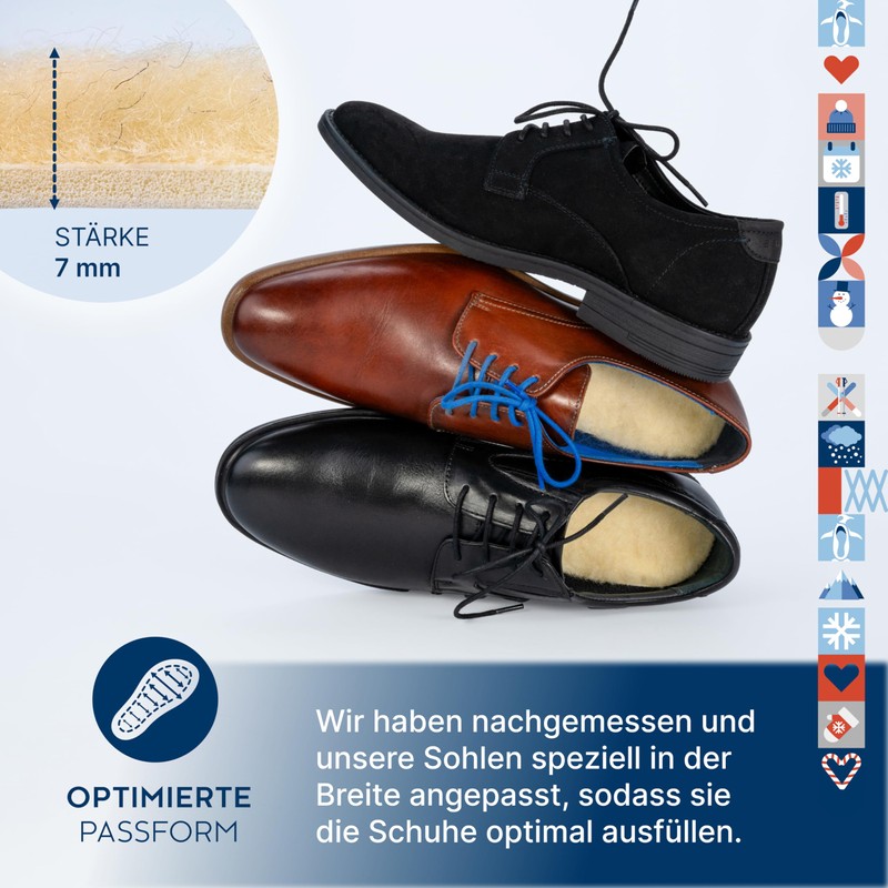 3 Pairs of Lambswool Insoles | Real Lambskin Winter Size