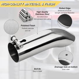 Vurkcy 2.25 inch Inlet Curved Exhaust Tip, 2.25" Outlet 9" Overall Length Stainless Steel Turn Down Exhaust Tail Pipe, Bolt-On, Sleek Angle Cut, Polished Tailpipe, Silvery