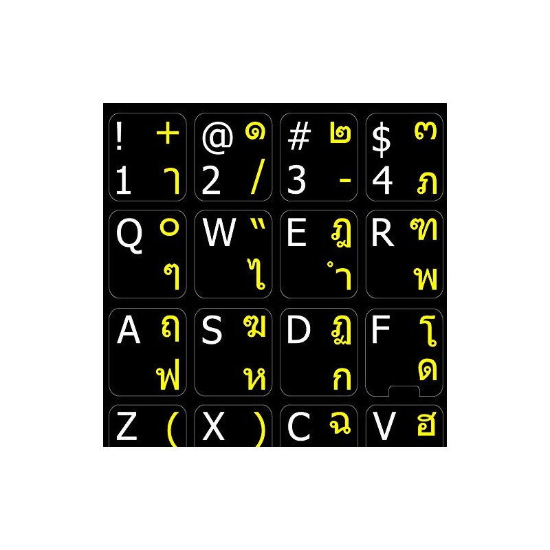 4Keyboard Thai-English Non-Transparent Keyboard Decals Black Background for Desktop, Laptop