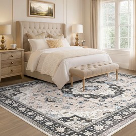 EIEIHOUSE Area Rugs for Living Room: Washable 9x12 Living Room Rug Large Soft Vintage Floral Farmhouse Indoor Retro Area Rugs for Bedroom Dining Room Home Office - Pink/Dark Green