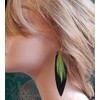 Black Feather Earrings with Lime Green Feather - Handmade