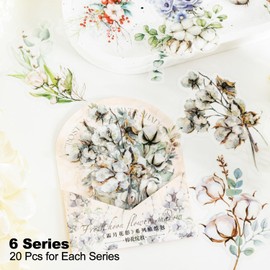 AuriicLeaf Floral Branch PET Stickers Set, 120PCS Botanical Flower Stickers for Scrapbooking, Journaling, DIY Crafts, and Art Supplies