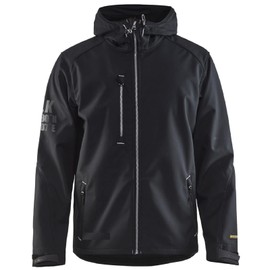 BLAKLADER Men's Pro Softshell Workwear Jacket with Hood 3-Layer Warm Insulated Windproof Waterproof Breathable Reflective, Black/Silver, X-Large