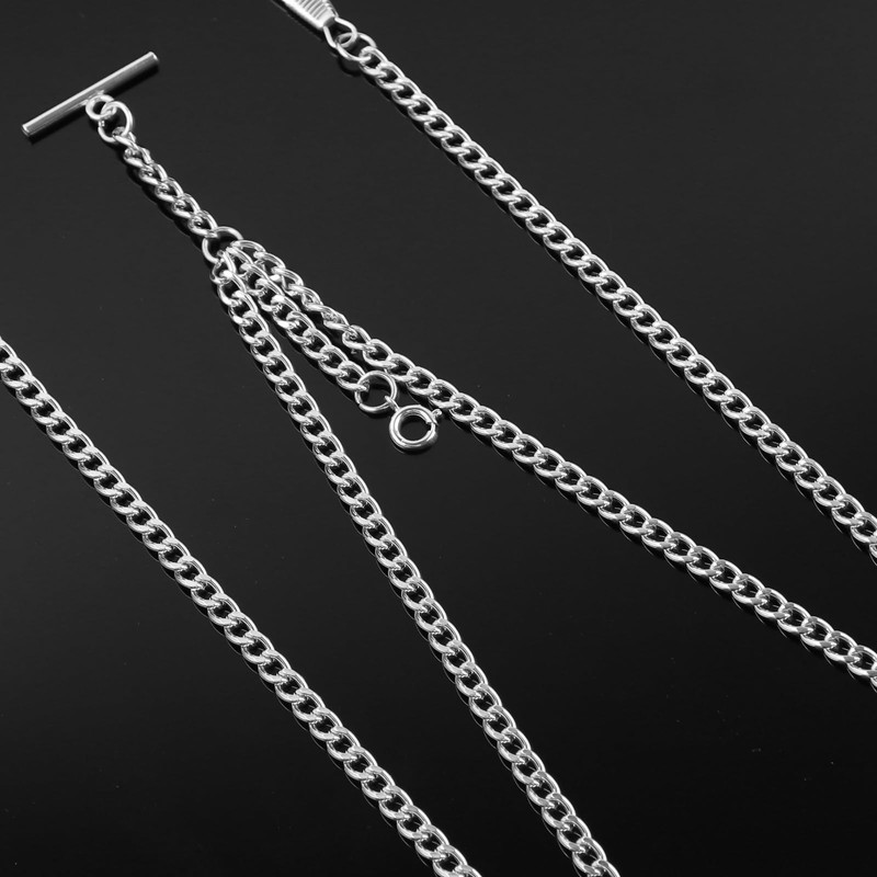 Silver Men's Pocket Watch Chain Vintage Albert Chain with Lobster