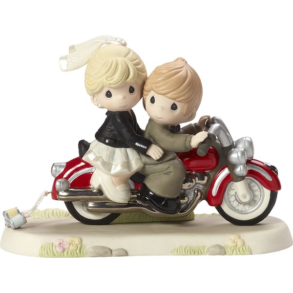 Precious Moments 172008 Together Wherever The Road May Lead Bisque Porcelain Figurine Bride & Groom on Motorcycle