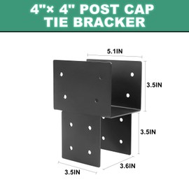 4 Pcs 4 "x 4 "Post Cap Tie Rod Brackets(Actual 3.6 "x3.6 ), Heavy Duty Wood Beam Tie Rod Brackets, for Supporting Outdoor Pergolas, Gazebos, Decks and Porches