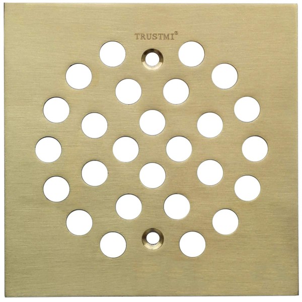 TRUSTMI 4-1/4 Inch Screw-in Shower Drain Cover Replacement Square Floor Drainer Grate,Brushed Gold