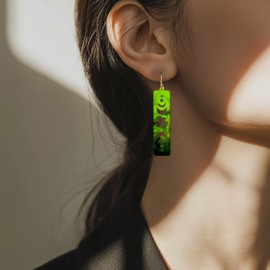 TAMAWIRE St Patrick Day Wooden Earrings, Lucky Earrings, Irish Shamrock Jewelry, Moon Phase, Green Clover Shaped, Dangle Earrings, Holiday Gifts (Moon and Sun Phase)