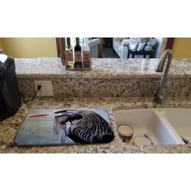 Caroline's Treasures 8652DDM Blue Heron Dish Drying Mat Absorbent Dish Drying Mat Pad for Kitchen Counter Dish Drainer Mat for Countertop, 14 x 21", Multicolor