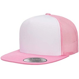 Mrlahat 6006 Yupoong Yp by Flexfit 5 Panel Classic Trucker Snapback Hat Cap with Black Bandana (Pink/White/Pink)