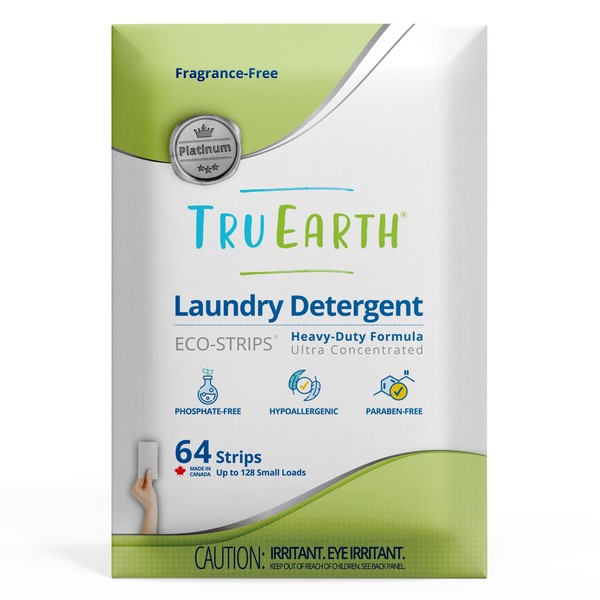 Tru Earth Platinum Laundry Detergent Sheets - Up to 128 Loads (64 Sheets) - Heavy Duty Ultra-Concentrated Advanced Formula - Fragrance Free