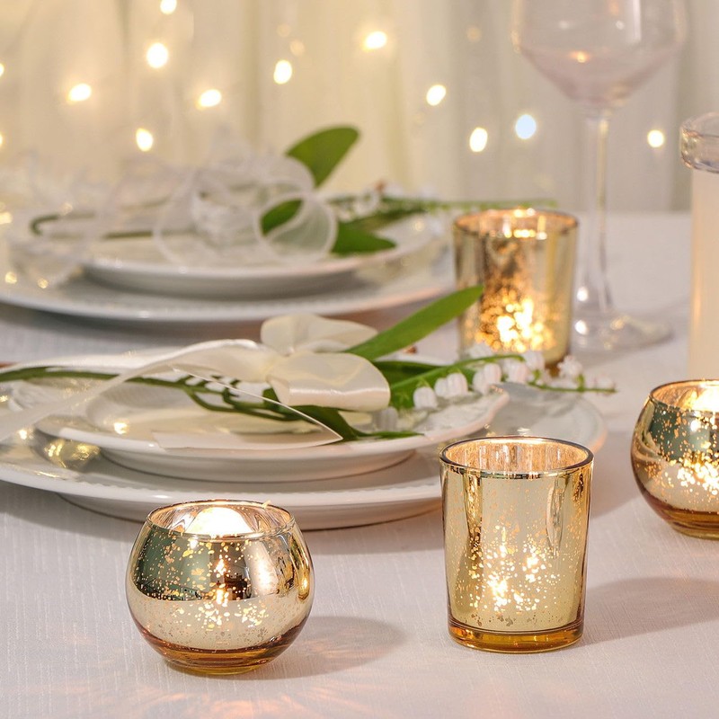DEVI 48PCS Assorted Gold Votive Candle Holders Bluk, Gold Wedding
