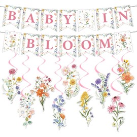 Gallasy 10 sets Baby in Bloom Baby Shower Decorations, Baby in Bloom Sign Banner, Wildflower Hanging Swirl for Baby Shower Party