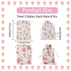 GORGECRAFT 16PCS 2 Styles Rose Drawstring Bags Flower Gift Pouches Reusable Presents Bag Vintage Floral Goodies Bag Floral Presents Treat Goodie Sacks Candy Pouch for Mother's Day Holiday Wedding
