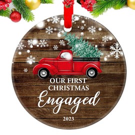 JUPPE Our First Christmas Engaged 2023 Ornament Decoration Mr & Mrs Newly Engaged Ornaments Decoration Romantic Couples Engagement Gift Ideas (Red Car-2)
