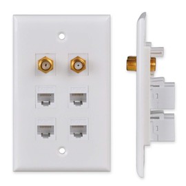 Conwork Ethernet & Coax Wall Plate - Cat6 Coax Keystone Wall Plate with 4 RJ45 Ethernet Ports + 2 TV Coax Cable/F-Type Insert Jacks