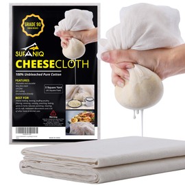 Sufaniq Cheesecloth Grade 90-45 Square Feet, 100% Unbleached Cotton Fabric Cheese Cloth, Reusable Ultra Fine Muslin Cloth, Cheese Clothes for Straining, Cooking, Baking & Cheese Making (5 Yards)