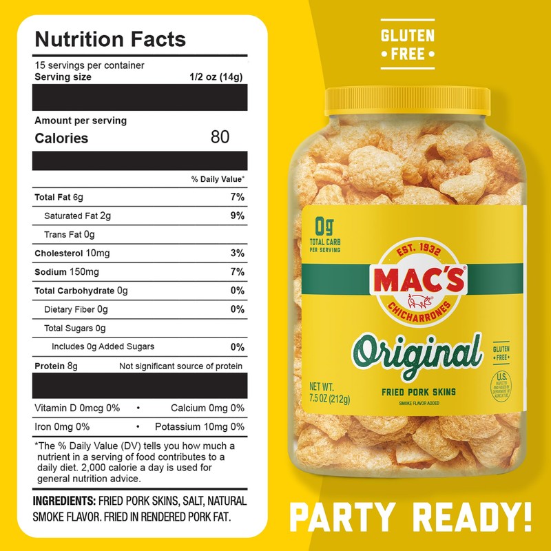 Mac's Original Fried Pork Skins - Original Flavored Chicharrones Pork