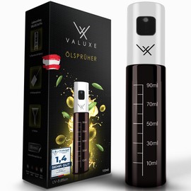 VALUXE® Ölsprüher für Speiseöl und Essig mit UV-Schutz Glas & Sprühfilter - Edelstahl Öl-Sprühflasche in Snow White - Präziser Olivenöl Sprüher, Öl-Zerstäuber, Oil-Sprayer